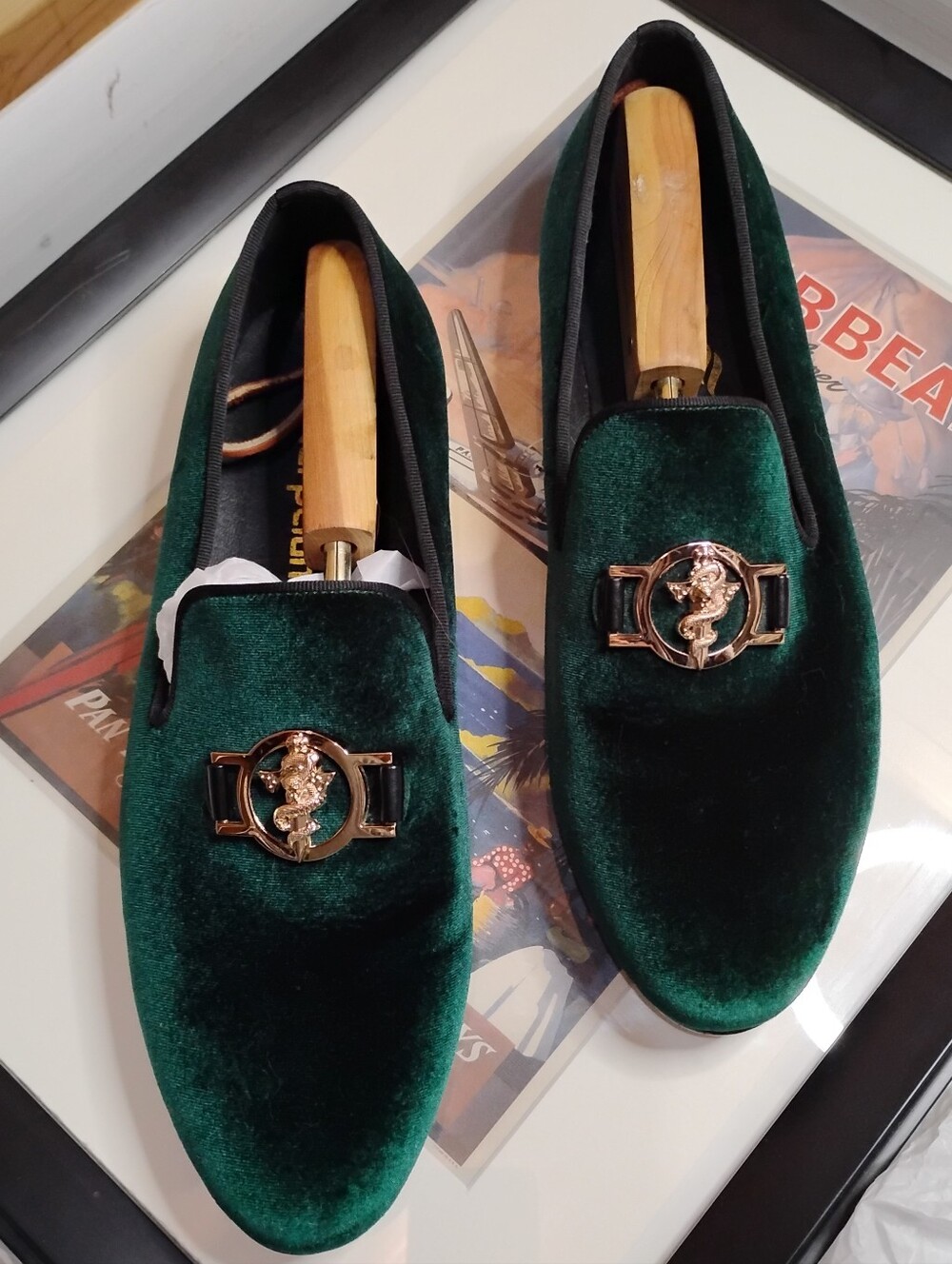Harpelunde Medical Symbol Buckle Green Velvet Loafers. Size 13 - Picture 6 of 7
